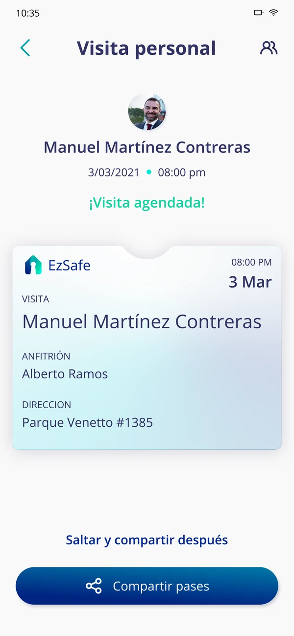 App de residentes EzSafe: pase digital de una visita agendada